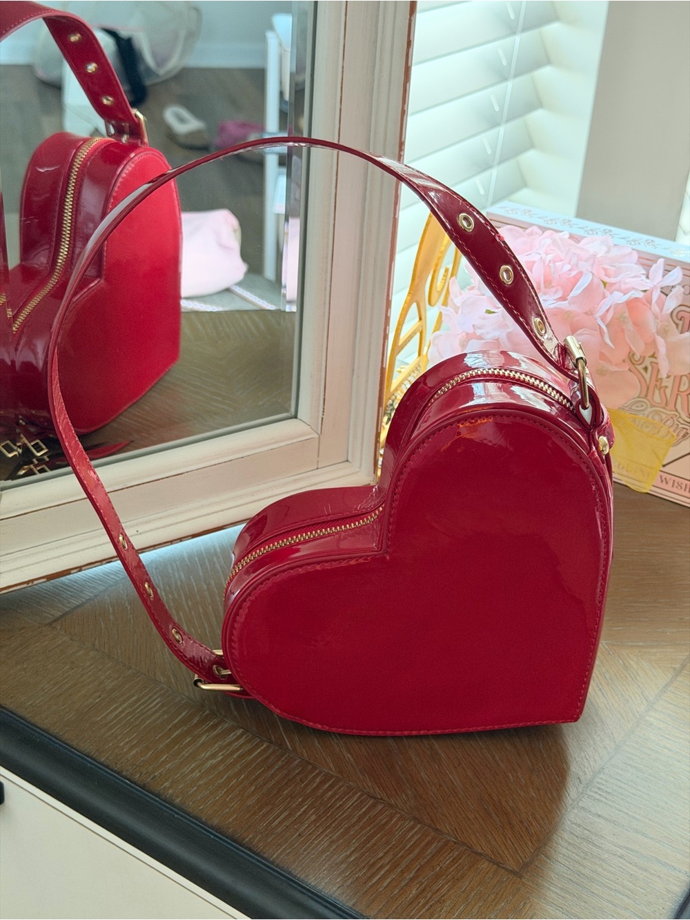 Red Heart-Shaped Patent Shoulder Bag - Unbranded